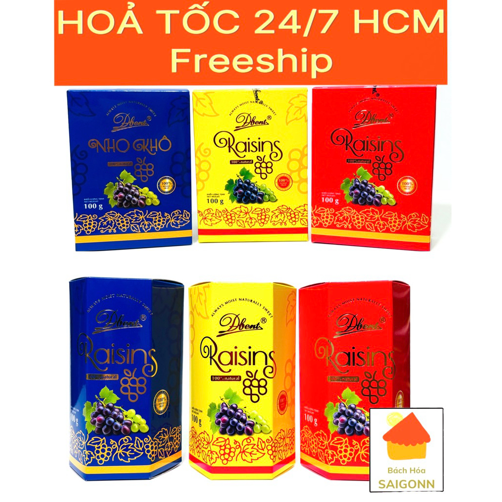 Nho Khô Raisins Nhập Khẩu Ấn Độ Hộp Giấy 100G Gói Giỏ Quà Biếu Tặng Làm Bánh Ăn Vặt