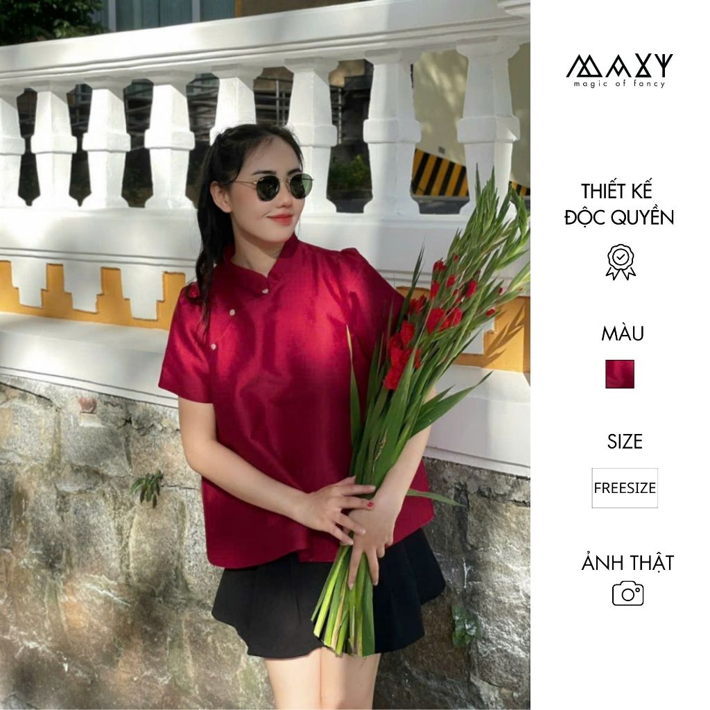 [ MẪU TẾT 2026 ] Áo cổ tàu nữ tay phồng Spring Top Red Maxy Workshop