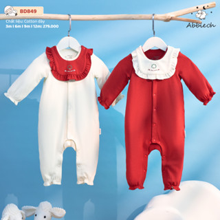  Bộ bodysuit bé gái sơ sinh Noel AbbieOh dài tay cotton dày bộ mùa đông yếm nhún bèo 0-12M BD849 