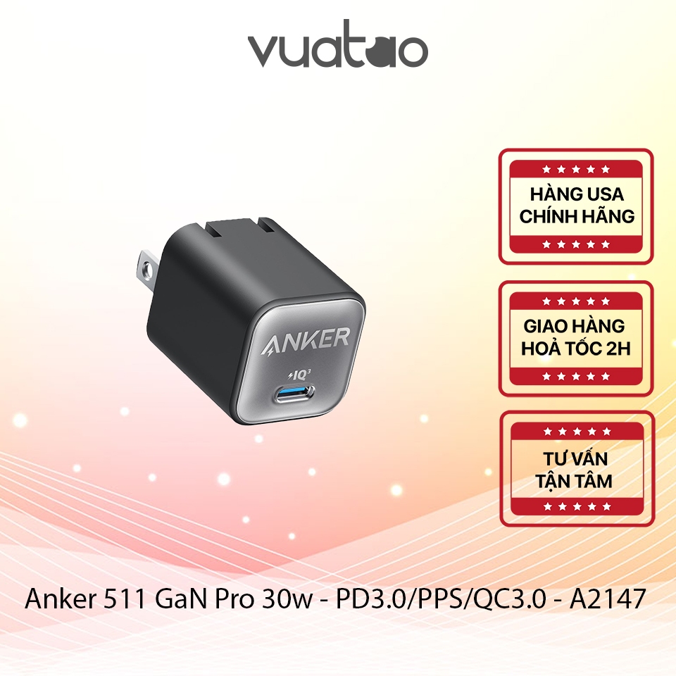 [HÀNG USA] Củ Sạc Anker 511 Nano 3 30W GaN PD/PPS - A2147