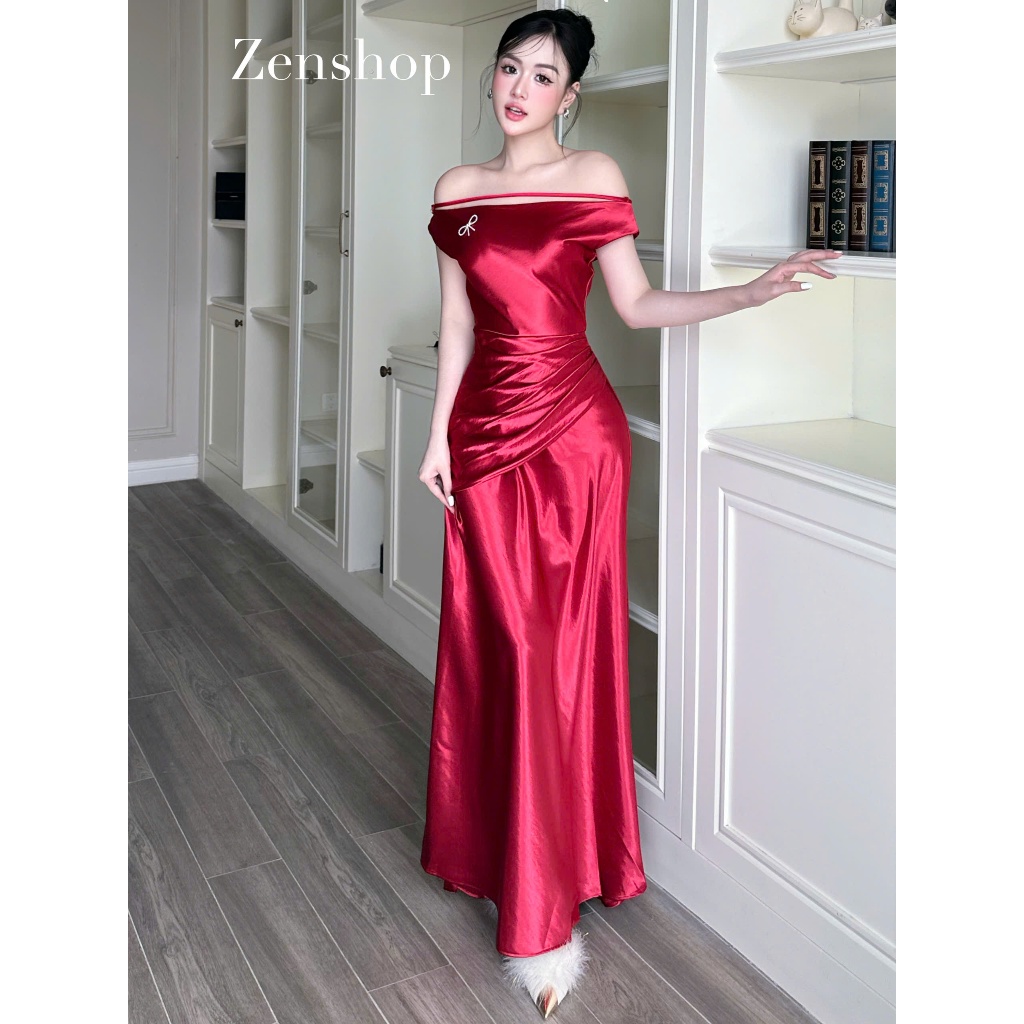 Đầm Lụa Trễ Vai Xếp Ly Eo Ôm Body Sang Trọng | Thanh Lịch - MAYLA Dress | BigBuy360 - bigbuy360.vn