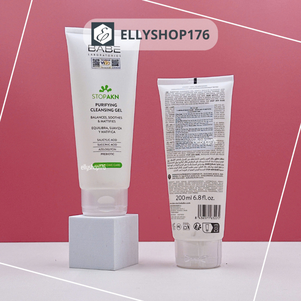 [Công Ty - NEW] Sữa rửa mặt dạng gel cho da dầu mụn BABÉ Stop Akn Purifying Cleansing 200ml - Ellyshop176