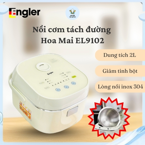 Nồi Cơm Điện Dung Tích 2L Lòng Nồi inox 304 Tách Đường Engler EL9102  , 15 chức năng nấu Bảo Hành 24T- Nhà Bếp Kim Quỳnh