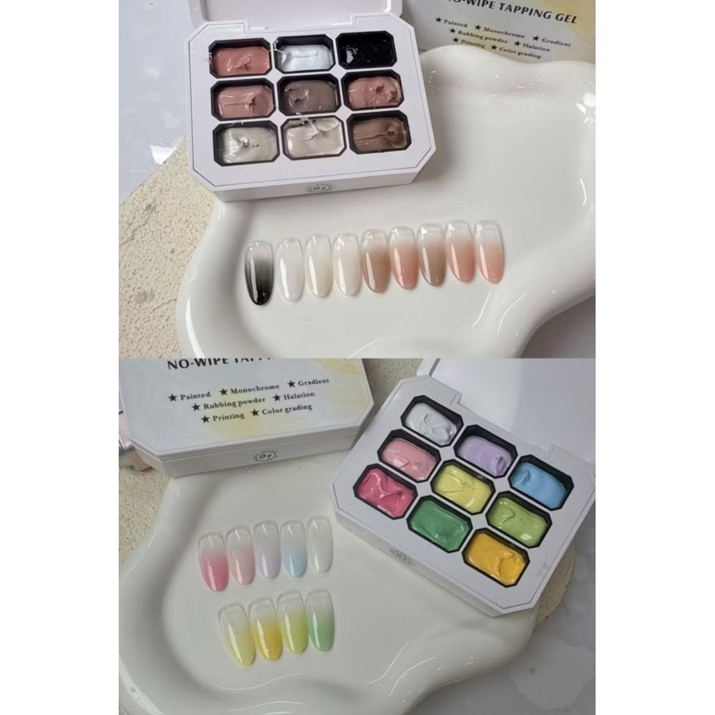 HUAXI Set gel dặm thạch cao - set gel dặm ombre nail 9 ô , khô luôn sau khi hơ đèn