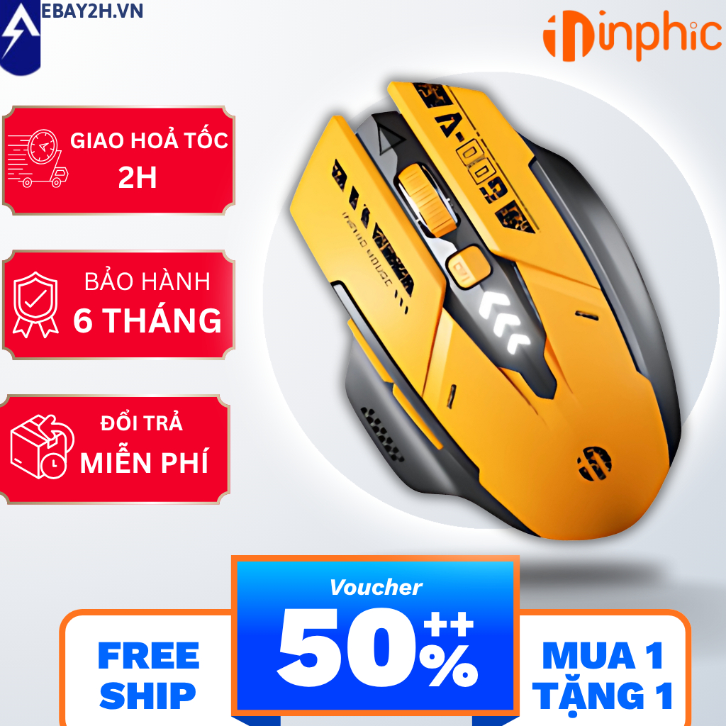 Chuột không dây bluetooth INPHIC A9 gaming máy tính 6 nút silent led hiển thị pin công thái học
