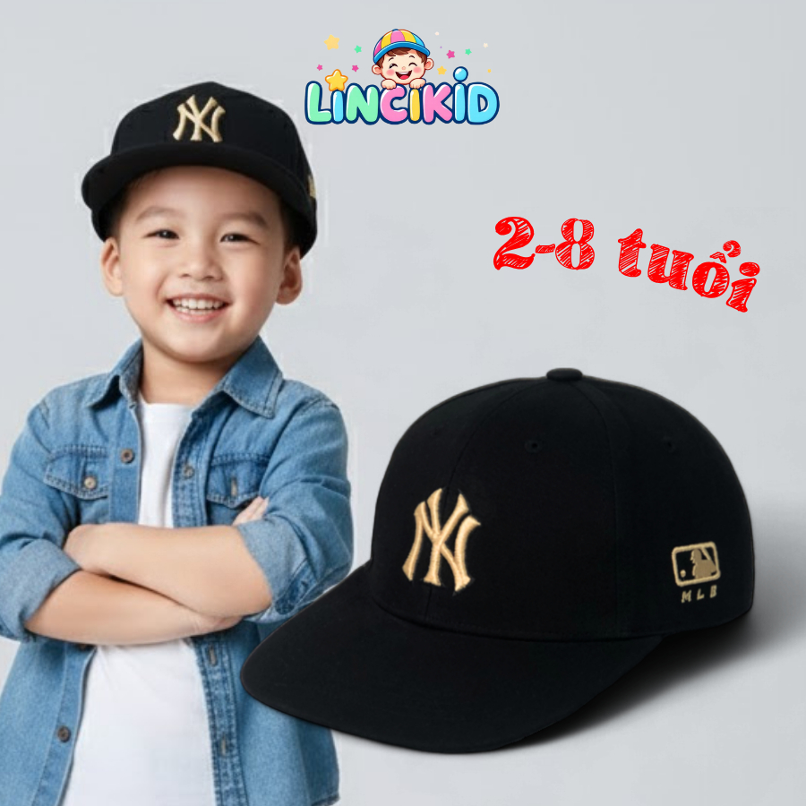 Siêu phẩm nón lưỡi trai thời trang cho bé snapback NY đen, mũ kết cho trẻ em từ 2-10 tuổi hot trend
