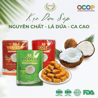   OCOP 5 SAO  Kẹo dừa sáp VICOSAP cacao lá dứa nguyên chất kẹo mềm dẻo ít đường đặc sản Trà Vinh 100g 