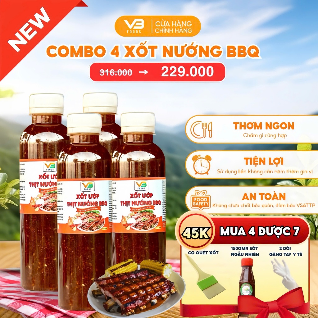 COMBO 4 Xốt ướp thịt nướng BBQ VB FOOD (400gr) - Đậm đà - Thơm ngon trọn vị nhà làm