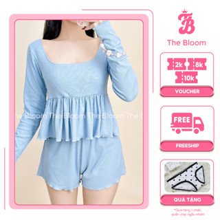  Set Bộ Đồ Mặc Nhà Baby Doll Áo Tay Dài Và Quần Đùi Chất Thun Cotton Mềm Mịn Đồ Ngủ Thu Đông THE BLOOM SE097 