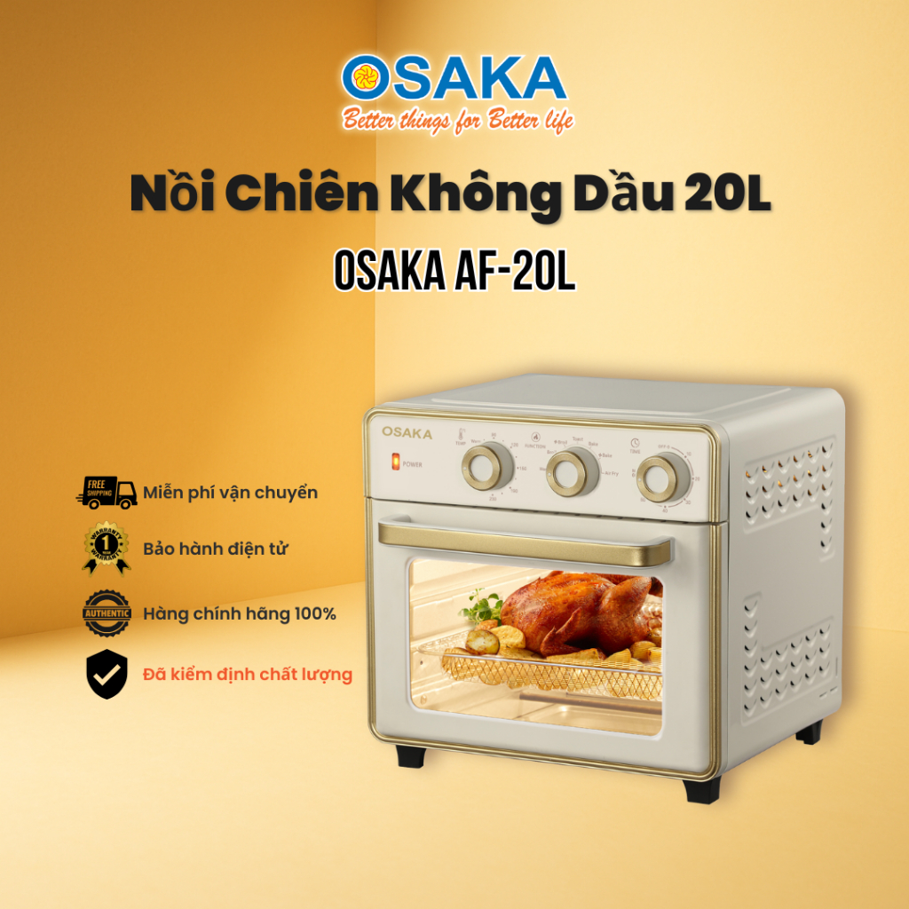 Nồi Chiên Không Dầu OSAKA AF-20L Dung Tích 20L – Công Suất 1.400W  – Có Xiên Quay – 2 Dàn Nhiệt