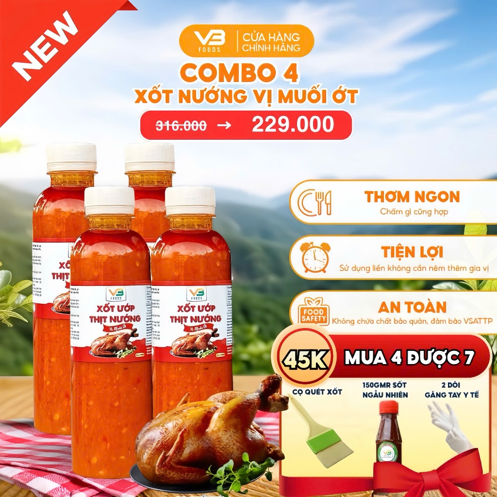 Combo 4 Xốt ướp thịt nướng vị muối ớt VB FOOD (400g) - Đậm đà - Thơm ngon tròn vị