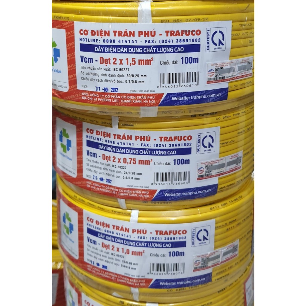 Dây điện đôi mềm 2x1.5 Trần Phú (giá 1m)