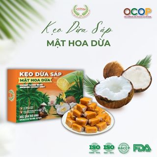 Kẹo dừa sáp VICOSAP mật hoa dừa không đường cát kẹo mềm dẻo đặc sản Trà Vinh hộp 180g 