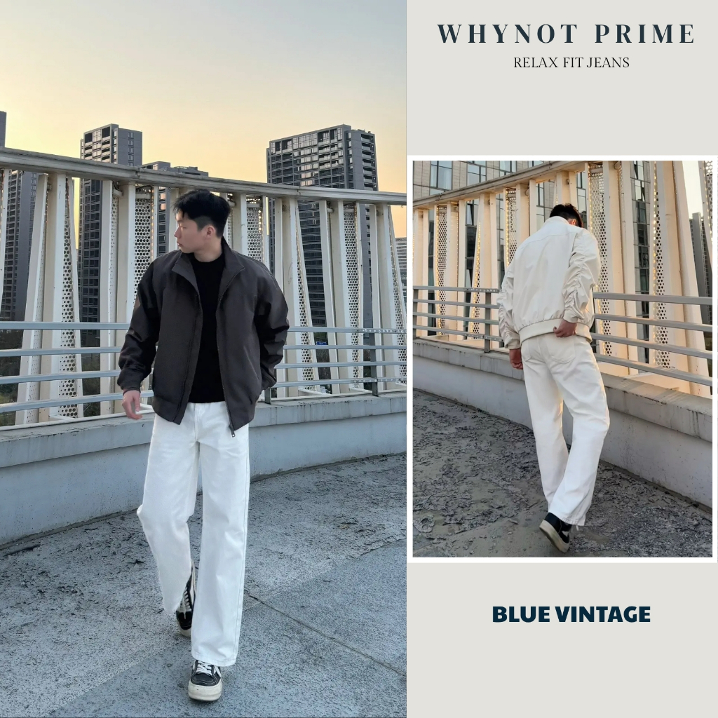 Quần Jean Kaki Nam Ống Suông Đứng Màu Trắng WN PRIME, Quần Bò Nam Nữ Form Suông Rộng Có BigSize