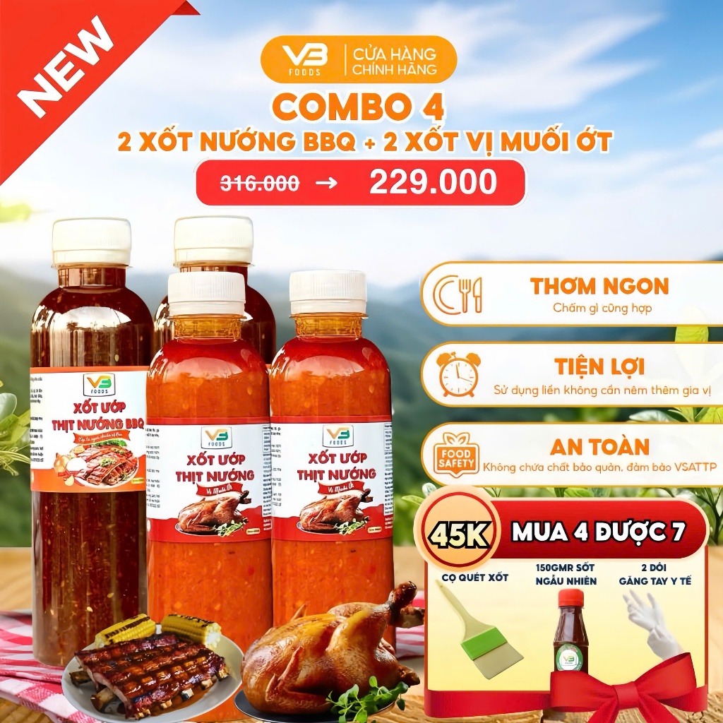 [COMBO 4] Sốt ướp thịt nướng BBQ + 2 Xốt nướng vị muối ớt - Thơm ngon đậm vị VB FOOD