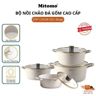  Bộ nồi 4 món Mitomo DSP CA018-S01-Beige đá gốm – Bền đẹp sang trọng chuẩn phong cách hiện đại hàng chính hãng 