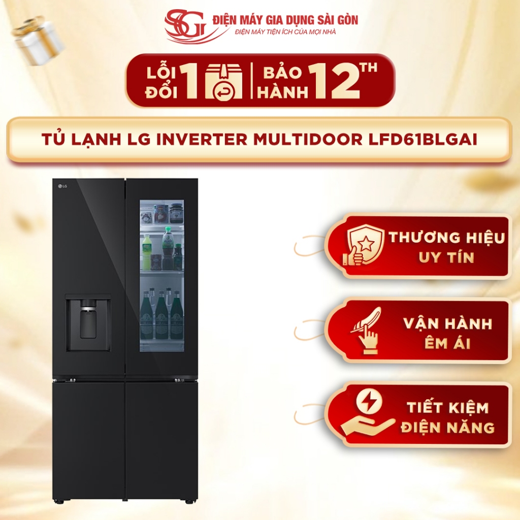 Tủ lạnh LG Inverter 612 lít Multi Door InstaView LFD61BLGAI - Lấy nước, làm đá tự động ngoài cửa tủ