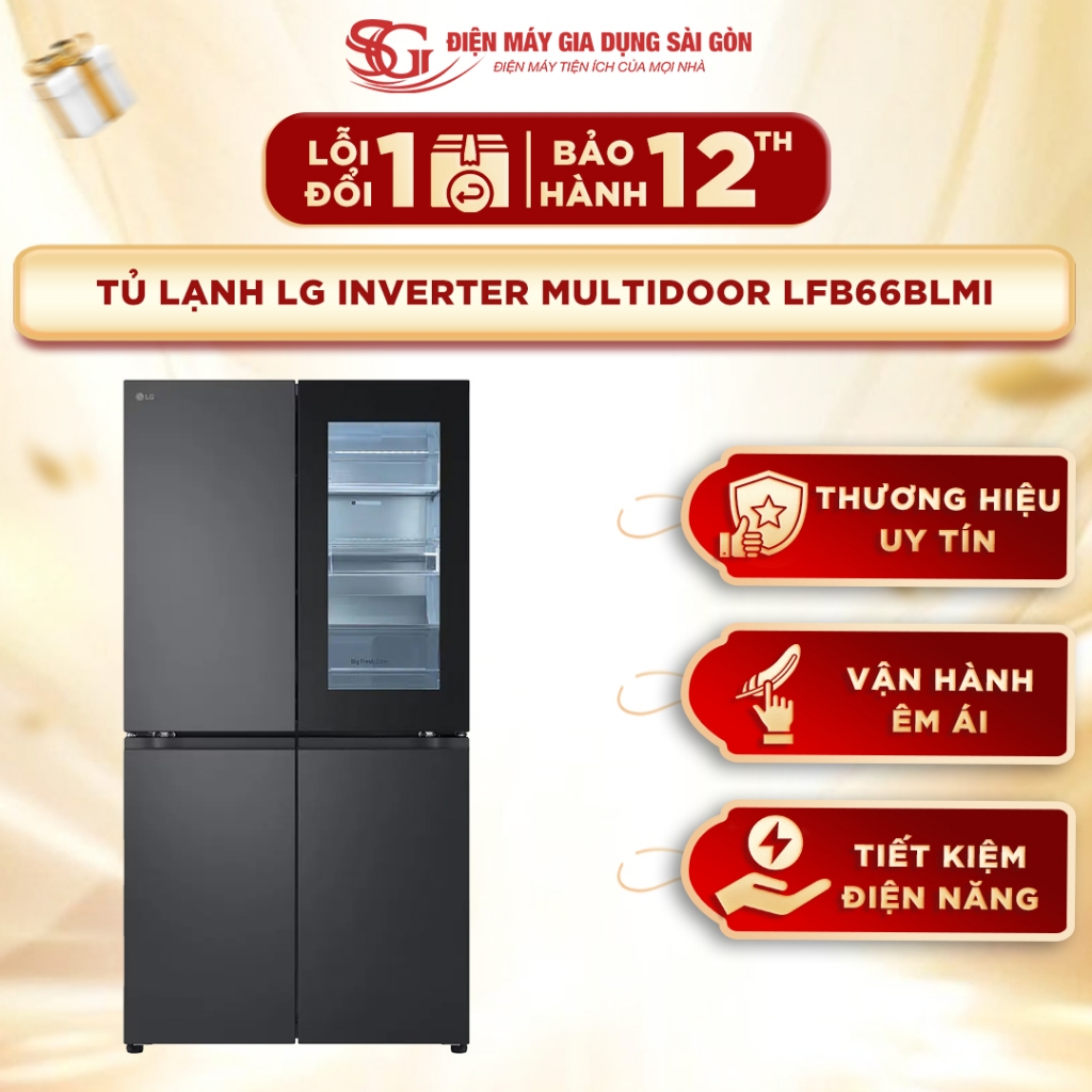 Tủ lạnh LG Inverter 666 lít Multi Door InstaView LFB66BLMI - Tiết Kiệm Điện Năng, Làm Đá Tự Động