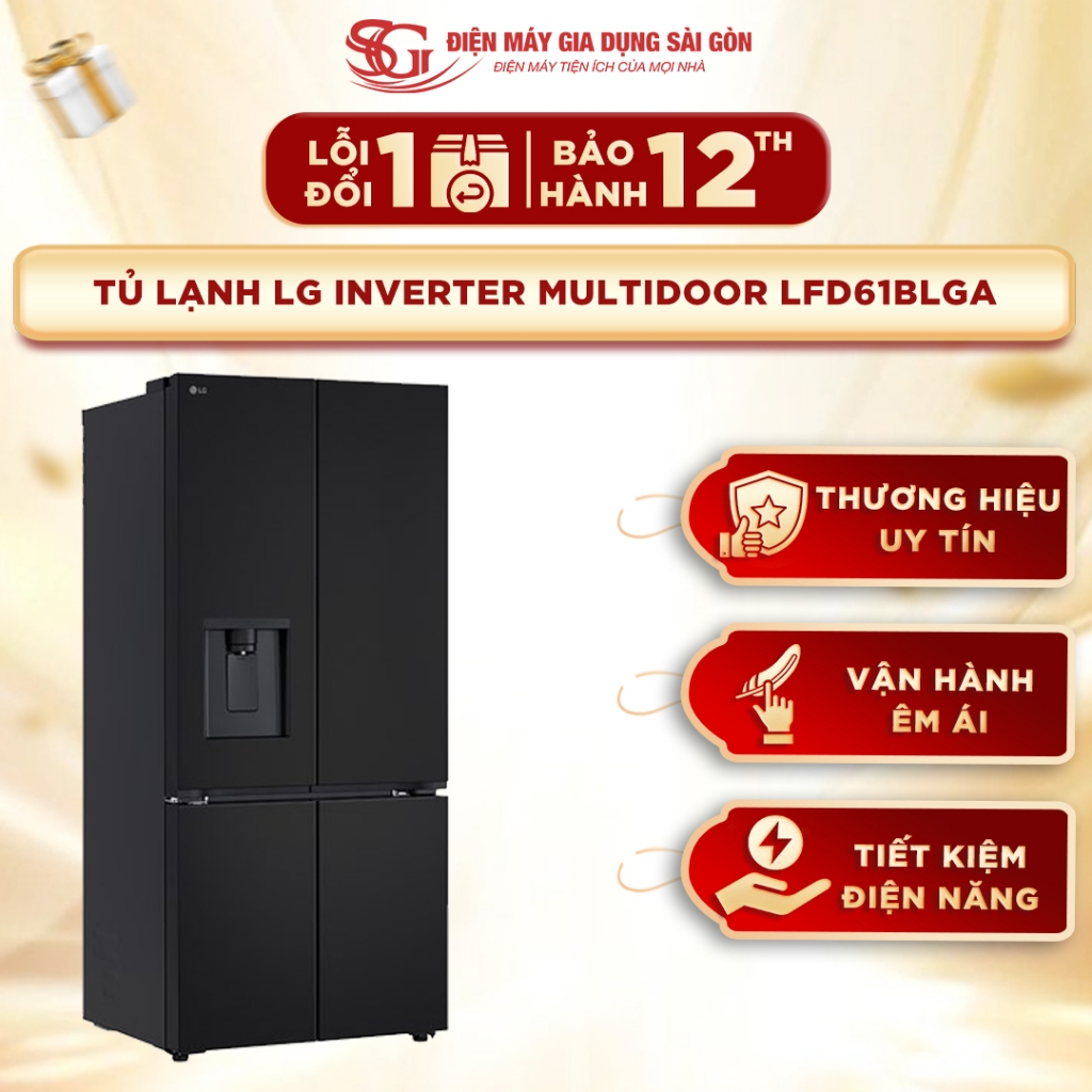 Tủ lạnh LG Inverter 607 lít Multi Door LFD61BLGA - Diệt Khuẩn Đến 99.999%, Làm Đá Tự Động
