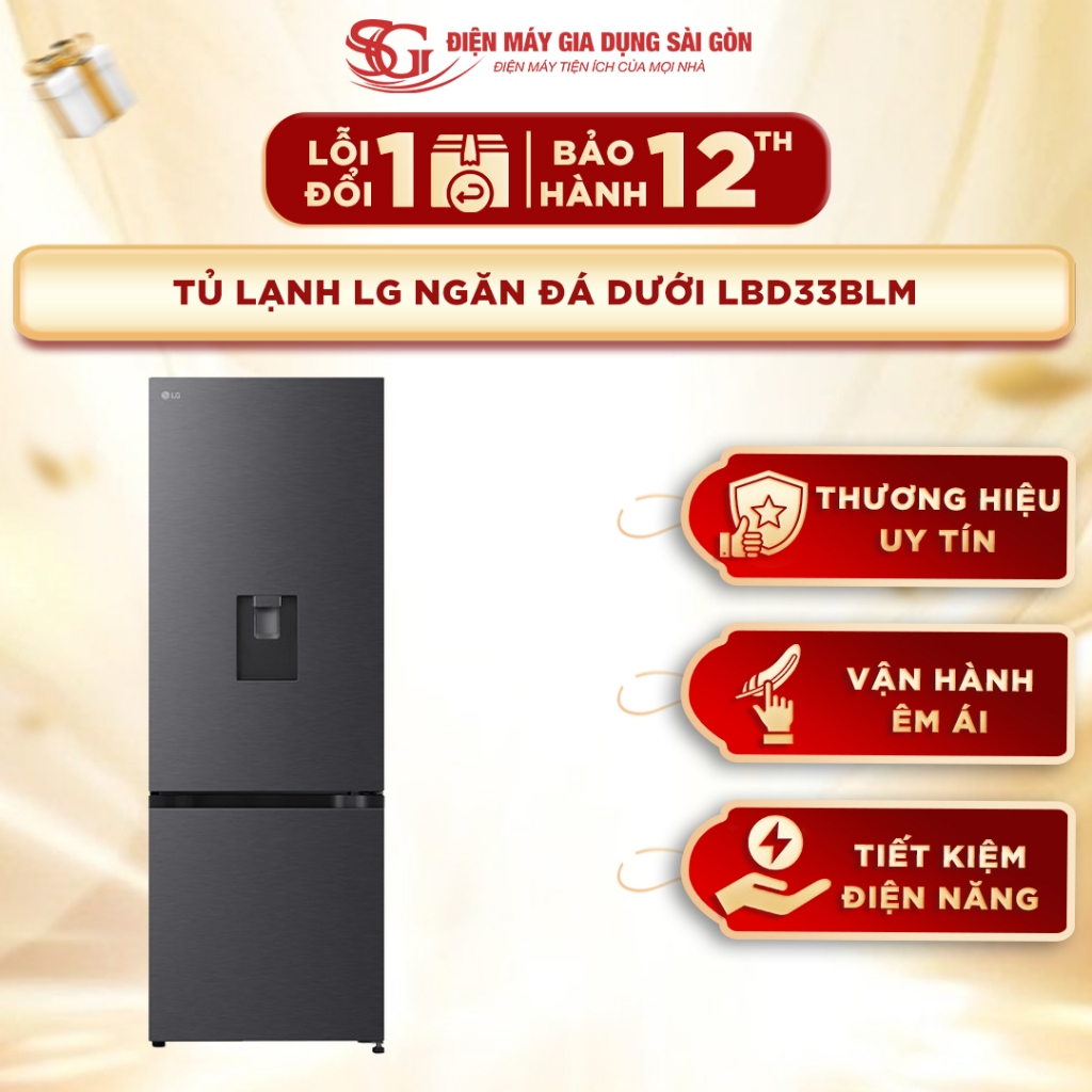 Tủ lạnh LG Inverter 332 lít LBD33BLM -  Tiết Kiệm Điện Năng, Làm Lạnh Đa Chiều