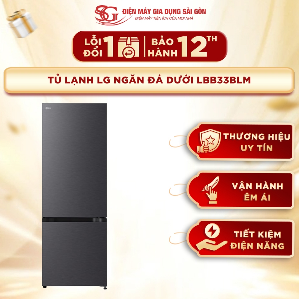 [ FREESHIP ] Tủ lạnh LG Inverter 335 lít LBB33BLM -  Tiết Kiệm Điện Năng, Làm Lạnh Nhanh