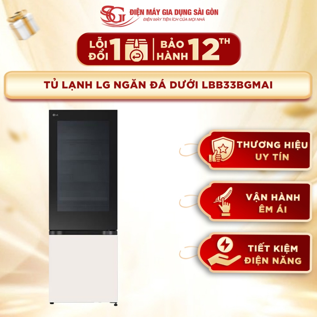 [FREESHIP] Tủ lạnh LG Inverter 340 lít InstaView LBB33BGMAI - Tiết Kiệm Điện Năng, Làm Đá Tự Động