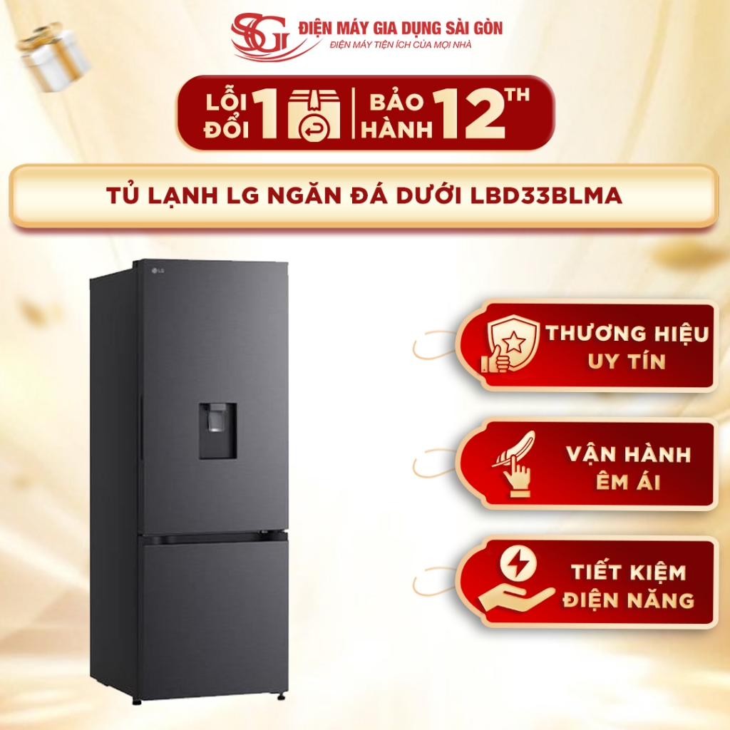 [FREESHIP] Tủ lạnh LG Inverter 332 lít LBD33BLMA - Tiết Kiệm Điện Năng, Lấy Nước Ngoài
