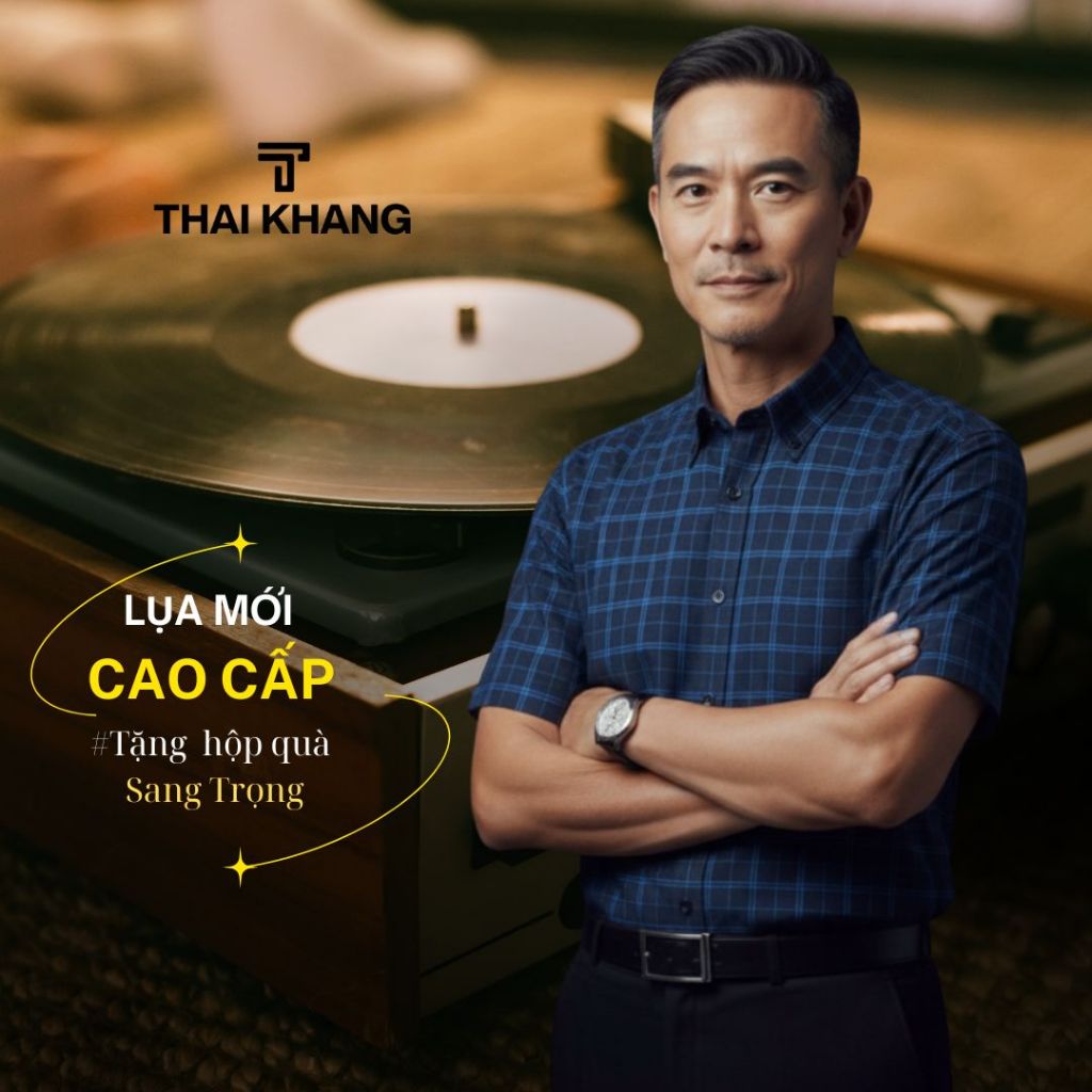  Áo sơ mi caro nam trung niên THÁI KHANG loại áo ngắn tay vải lụa co giãn mềm mịn form classic ATK48 