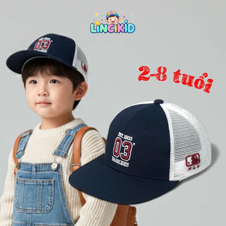 Mũ lưỡi trai thời trang trẻ em nam nữ, nón kết lưới Yankees 03 siêu đẹp cho các bé từ 2-10 tuổi