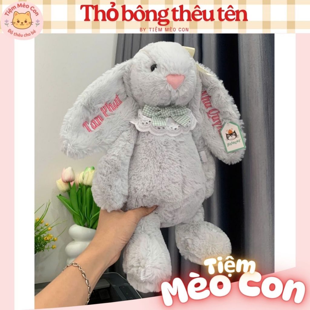 (MIỄN PHÍ THÊU TÊN) Thỏ bông Jellycat/Thú nhồi bông tai dài thêu tên theo yêu cầu làm quà tặng