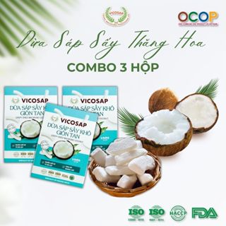  COMBO 3 hộp Dừa sáp sấy thăng hoa cao cấp VICOSAP ít đường đồ ăn vặt healthy đặc sản Trà Vinh 