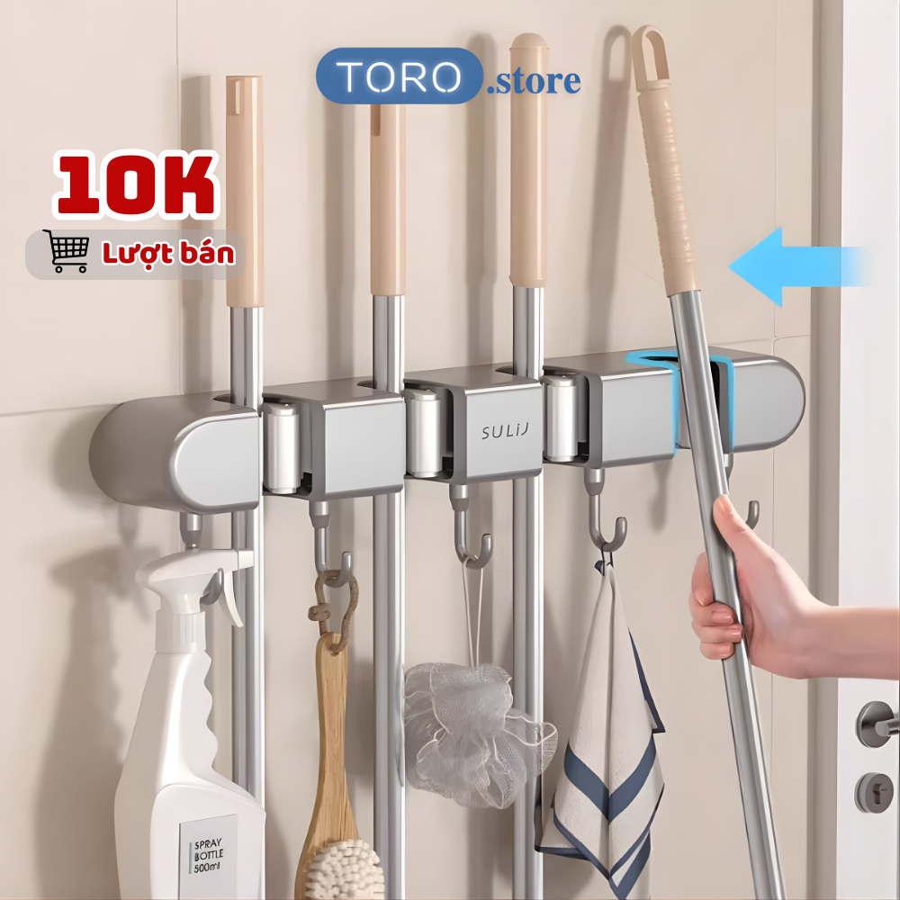 Kẹp treo chổi, cây lau nhà dán tường TORO kèm móc treo siêu chắc, Giá treo đồ đa năng dán tường chịu lực cao cấp