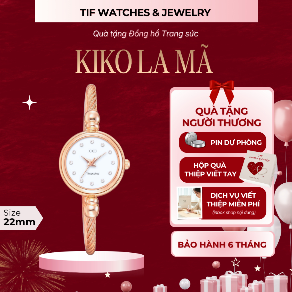 Đồng Hồ Vòng Tay Nữ Mặt Nhỏ KIKO Lấp Lánh Tif Watches Kháng Nước Phong Cách Sang Chảnh