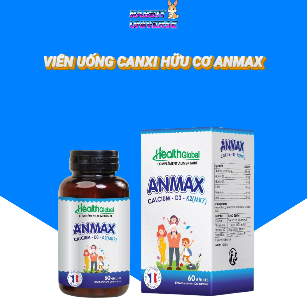 Viên Uống Canxi Hữu Cơ Anmax Health Global 60 Viên - Bổ Sung Canxi D3 K2 MK7 Cho Bé Và Người Lớn