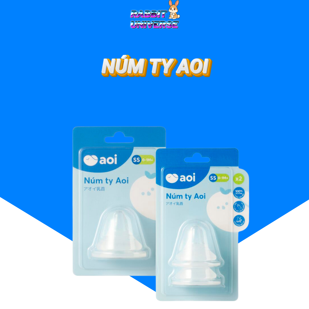 Núm Ty Aoi Chống Đầy Hơi Cho Bé – Silicone Mềm 20 Shore A, Nhịp Chảy Tự Nhiên, Chính Hãng Việt Nam