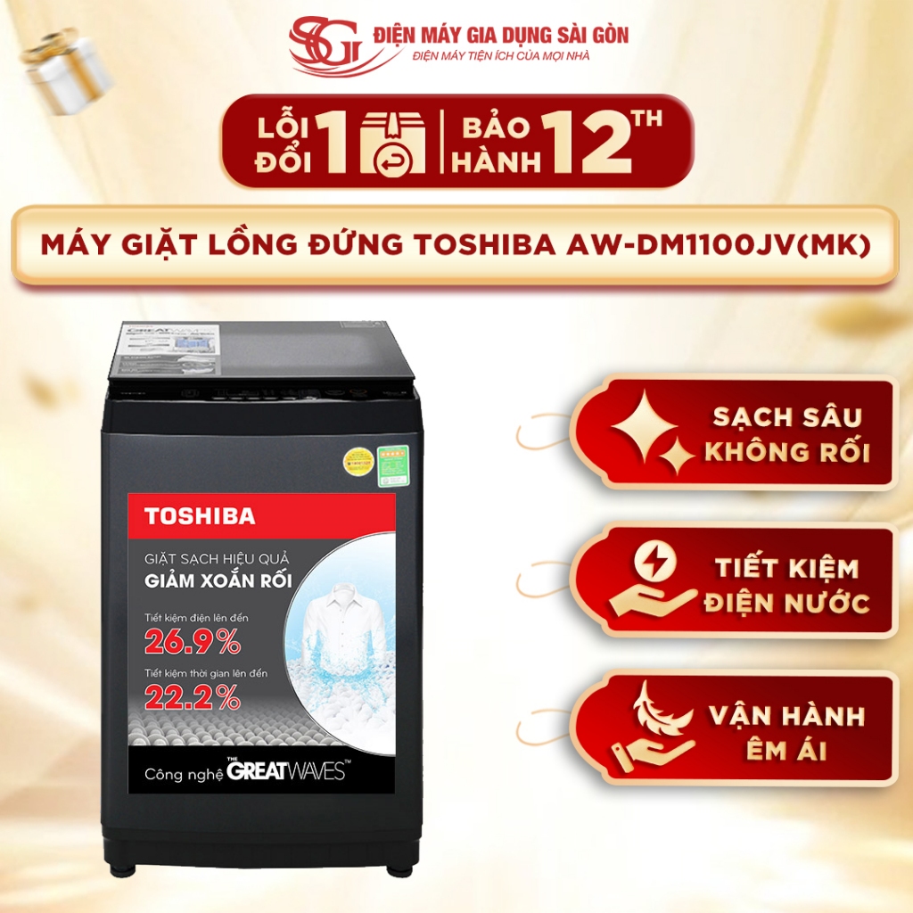 Máy giặt Toshiba 10kg 2023 (AW-DM1100JV(MK)) - Tiết Kiệm Điện,Vắt Cực Khô Tiện Lợi Mùa Mưa