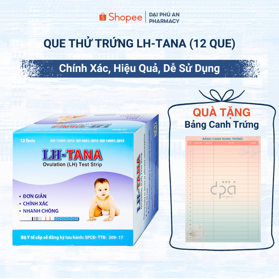 [CÓ CHE TÊN] Que Test Rụng Trứng LH TANA Hỗ Trợ Xác Định Thời Điểm Rụng Trứng, Tiện Lợi Dễ Sử Dụng - Hộp 12 Que