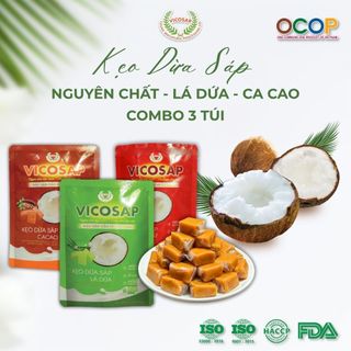   OCOP 5 SAO  Combo 3 Kẹo dừa sáp VICOSAP vị truyền thống kẹo mềm dẻo ít đường đặc sản Trà Vinh 100g 
