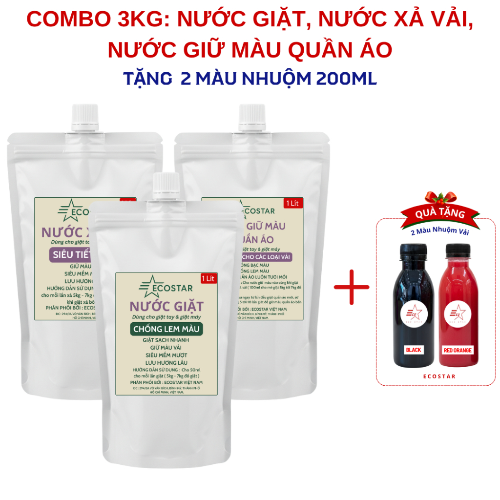 Nước giặt quần áo 1L tặng 1L nước xả vải mềm mượt & 1L nước giữ màu quần áo chống phai