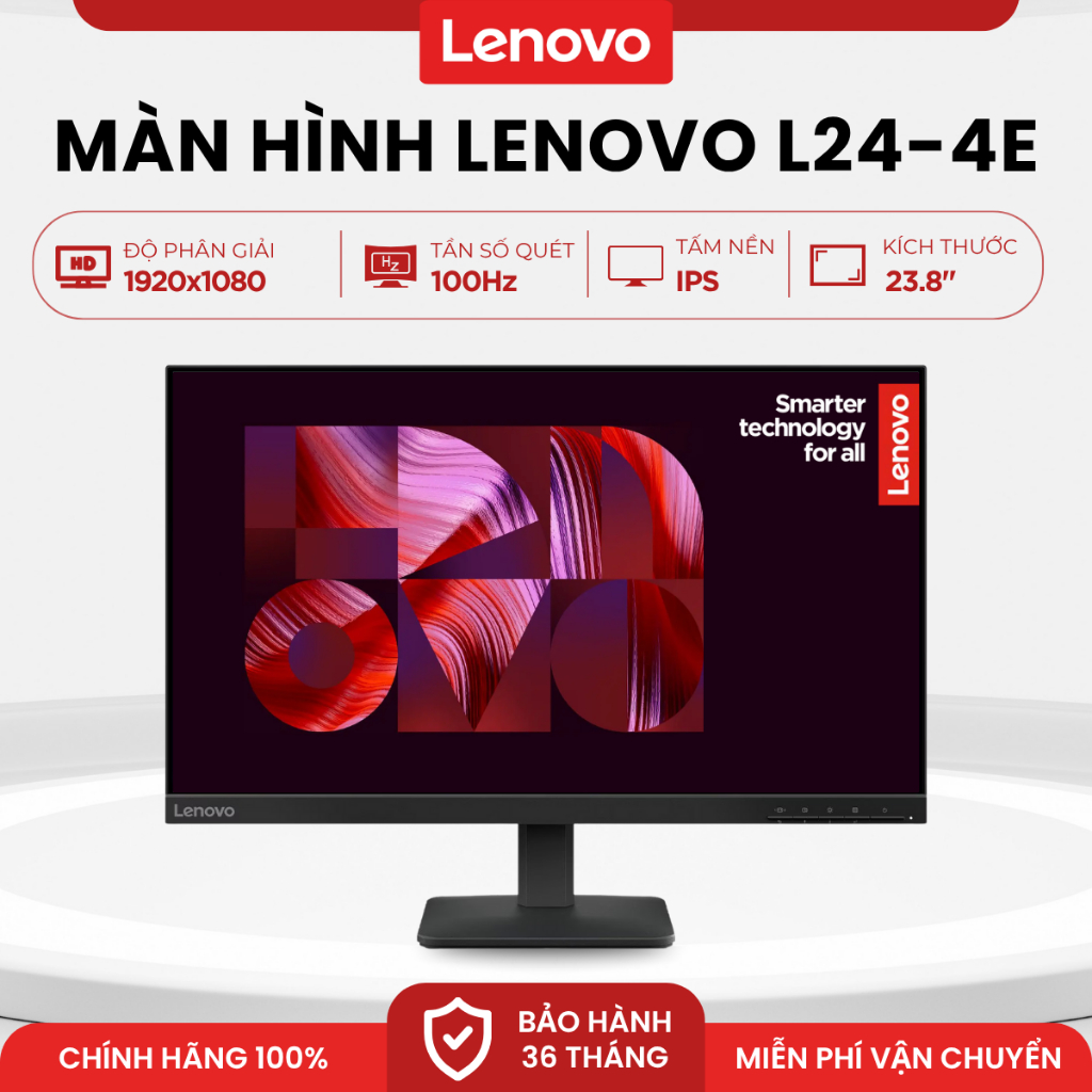 Màn Hình Lenovo L24-4e 23.8" | IPS | FHD 1920x1080 | 100Hz | 4ms | 99% sRGB Tặng Kèm Phụ Kiện