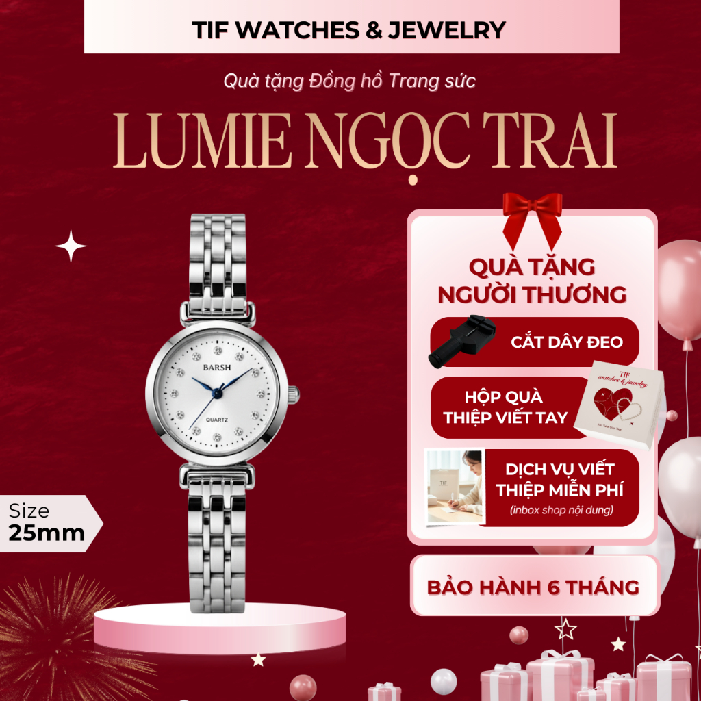 Đồng Hồ Đính Đá LUMIE Tif Watches Ngọc Trai Thời Trang Hàn Quốc Dành Cho Tay Nhỏ Quà Tặng Bạn Gái