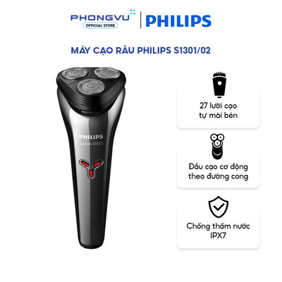 Máy cạo râu Philips S1301/02 - Cạo Khô & ướt, IPX7 Chống Nước, 40 Phút Không Dây - Bảo hành 24 tháng