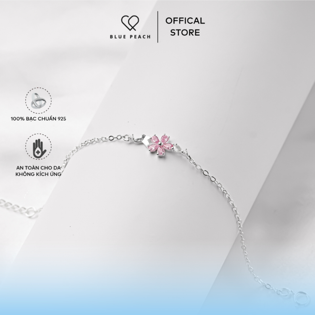 Lắc Tay Bạc 925 Blue Peach LT Hoa 5 Cánh Butterfly Đá Hồng LT1054