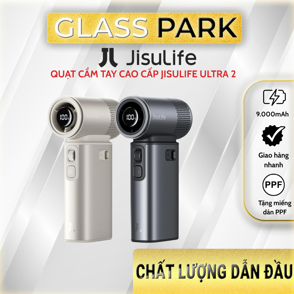 Quạt cầm tay cao cấp đa năng Jisulife Ultra2 9000mAh, tích hợp làm sạc dự phòng, đèn pin chiếu sáng