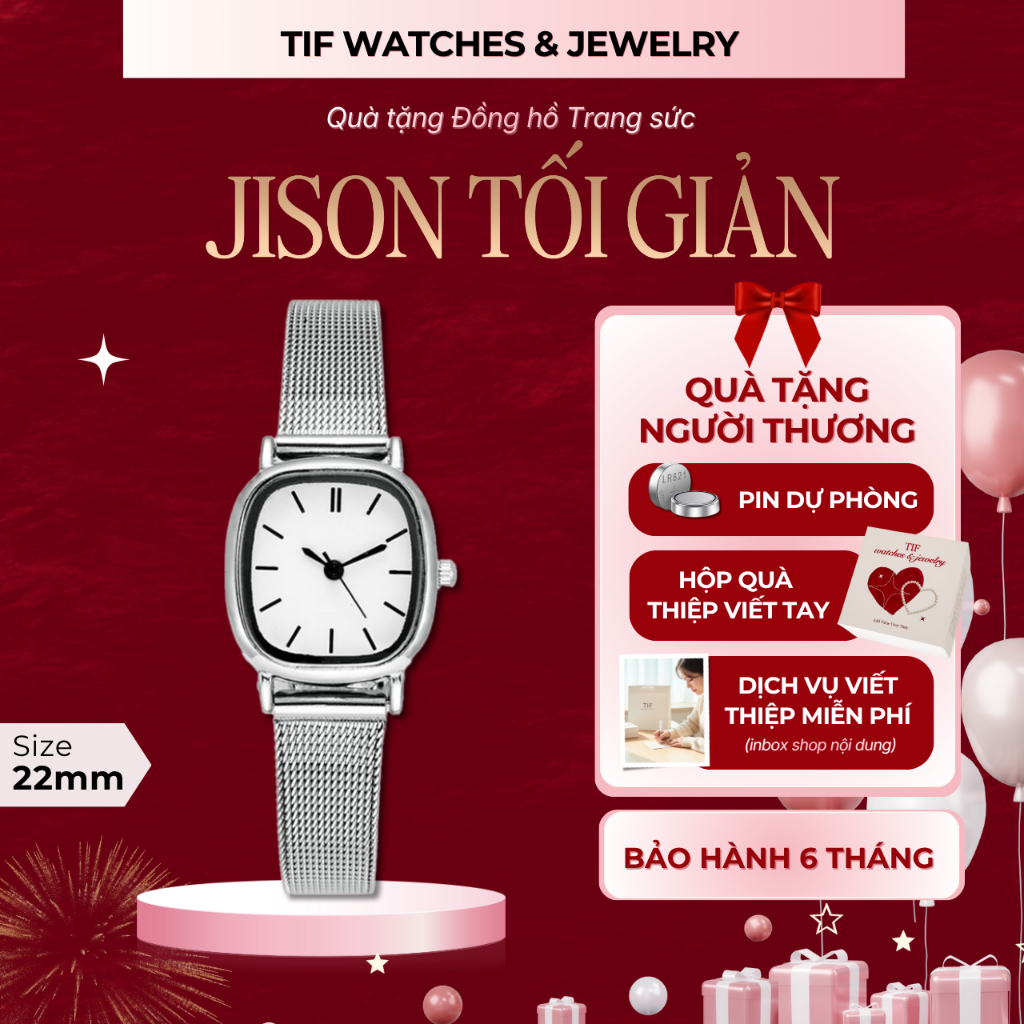 Đồng Hồ Nữ Mặt Vuông JISON Tif Watches Tay Nhỏ Sáng Da Sang Chảnh Quà Tặng Bạn Gái