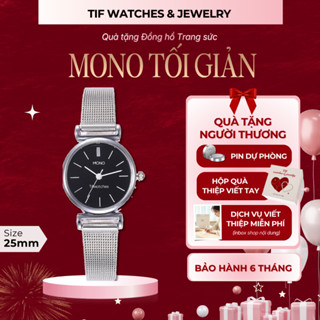  Đồng hồ đeo tay nữ dây kim loại MONO bạc mặt đen đồng hồ nữ mặt tròn đẹp giá rẻ Tif Watches 
