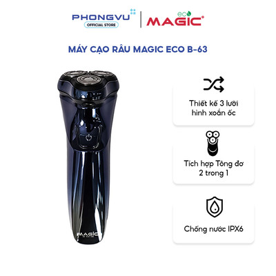 Máy cạo râu Magic Eco B-63 - 3 Lưỡi Xoắn Ốc, Pin 600 mAh, Sạc USB-C, Chống Nước IPX6, Công Suất 3W - Bảo hành 12 tháng