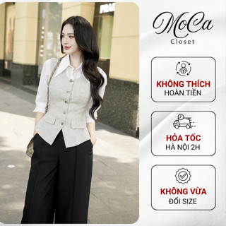  Áo Gile nữ 2 lớp công sở form đẹp cao cấp phối cúc bạc sang trọng và sơ mi trắng quần suông ống rộng Hàn Quốc A2516 