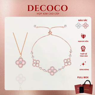 Set vòng cổ và vòng tay SAKURA cỏ 4 lá charm hoa đá xà cừ mạ vàng trắng DECOCO ACC ( kèm Túi giấy + Hộp + Thiệp )