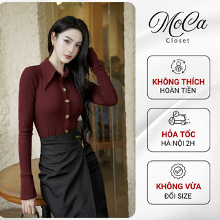  Áo thun nữ công sở dài tay áo sơ mi thun body thiết kế ôm co giãn đứng phom sang trọng phối chân váy chữ A - A2513 
